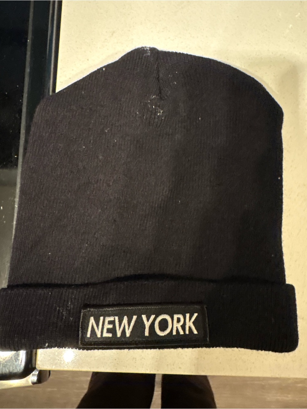 New York Embroidered Cuffed Beanie - Black